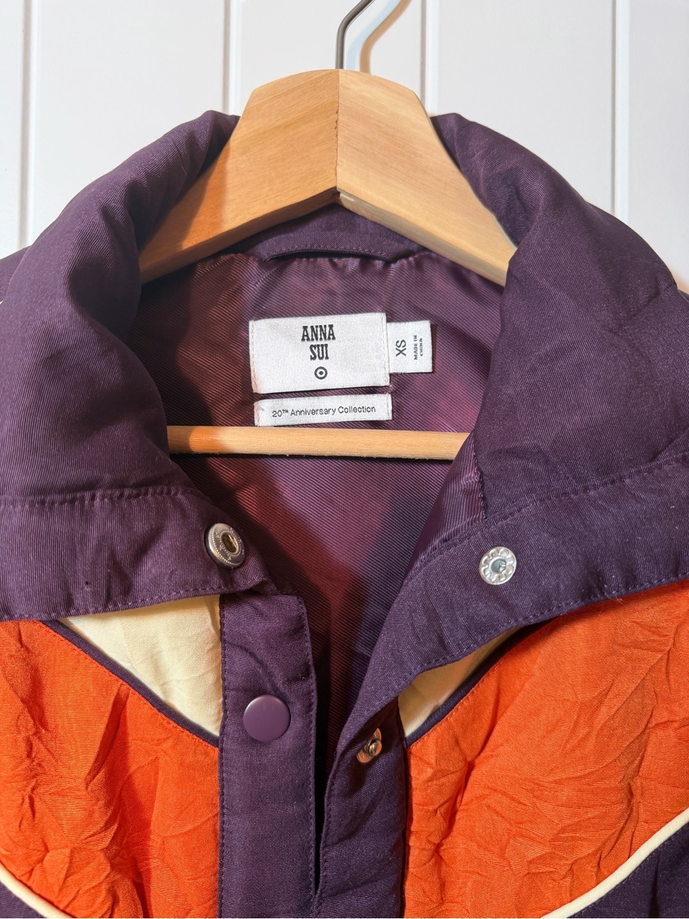 Anna Sui 20th Anniversary Colorblock Puffer Vest Snap Front Lined Unisex XS - Picture 3 of 7